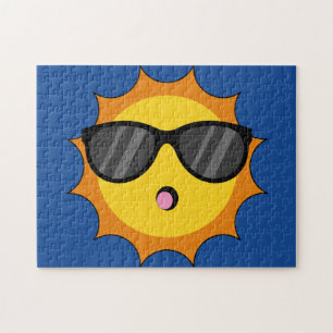 Kawaii Sun with Sunglasses Happy Emoji Faces Jigsaw Puzzle