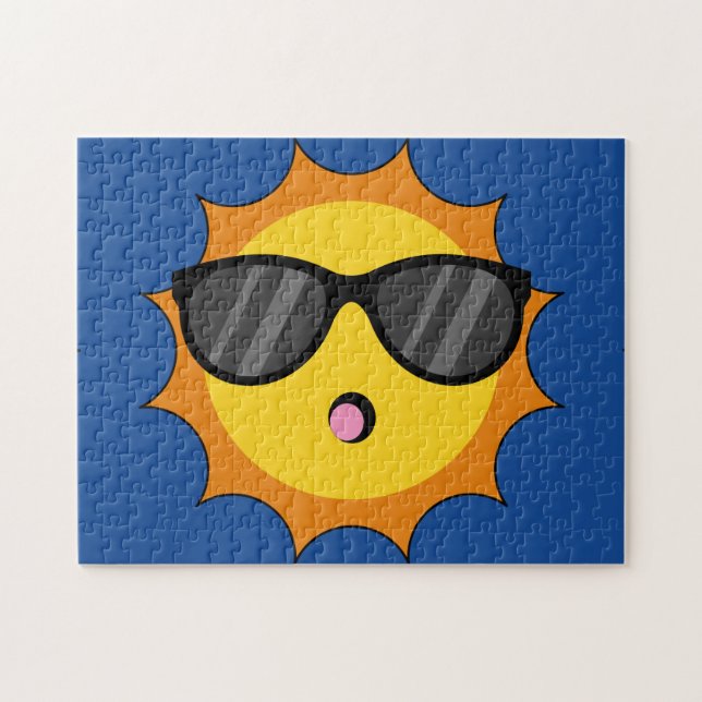 Kawaii Sun with Sunglasses Happy Emoji Faces Jigsaw Puzzle (Horizontal)