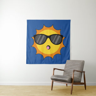 Kawaii Sun with Sunglasses Happy Emoji Faces Tapestry