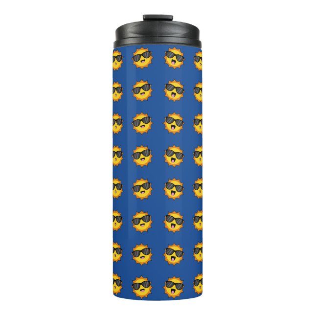 Kawaii Sun with Sunglasses Happy Emoji Faces Thermal Tumbler (Front)