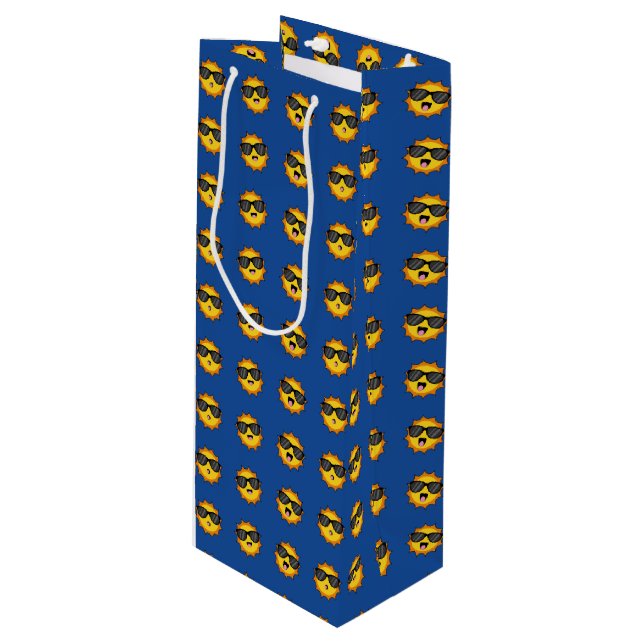 Kawaii Sun with Sunglasses Happy Emoji Faces Wine Gift Bag (Front Angled)