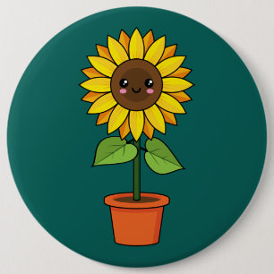 Kawaii Sunflower Plant in a Pot 6 Cm Round Badge
