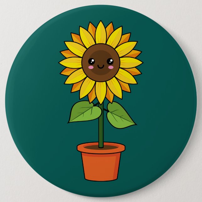 Kawaii Sunflower Plant in a Pot 6 Cm Round Badge (Front)