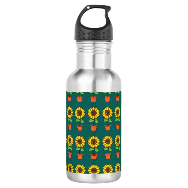 Kawaii Sunflower Plant in a Pot 710 Ml Water Bottle (Front)