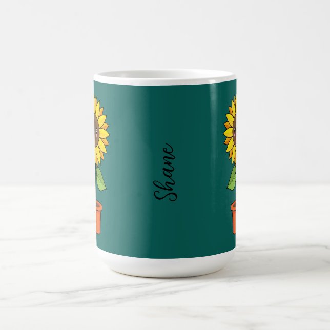 Kawaii Sunflower Plant in a Pot | Add Text Coffee Mug (Center)