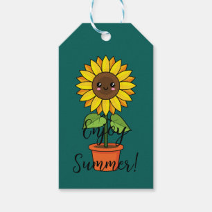 Kawaii Sunflower Plant in a Pot Add Text Gift Tags