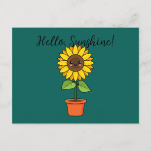Kawaii Sunflower Plant in a Pot Add Text Holiday Postcard