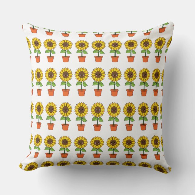 Kawaii Sunflower Plant in a Pot Cushion (Front)