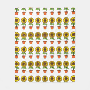 Kawaii Sunflower Plant in a Pot Fleece Blanket