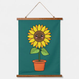 Kawaii Sunflower Plant in a Pot Hanging Tapestry