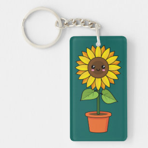 Kawaii Sunflower Plant in a Pot Key Ring