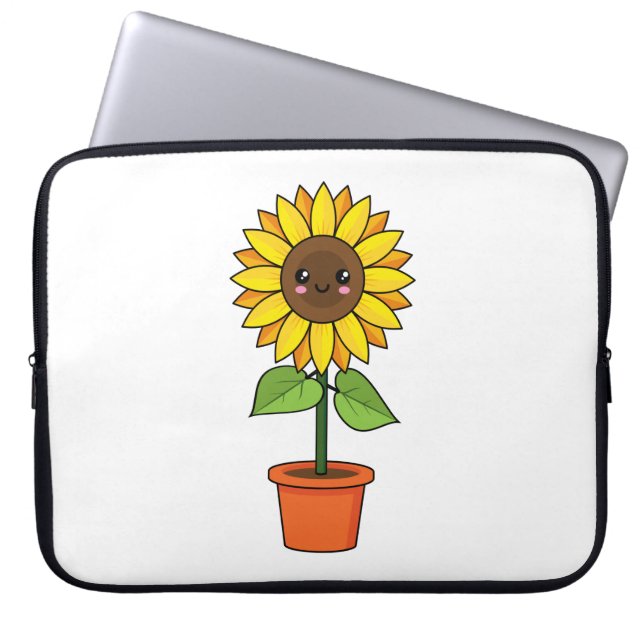Kawaii Sunflower Plant in a Pot Laptop Sleeve (Front)