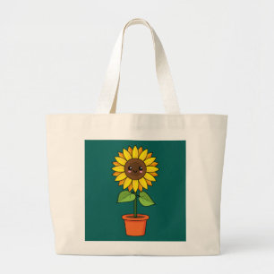 Kawaii Sunflower Plant in a Pot Large Tote Bag