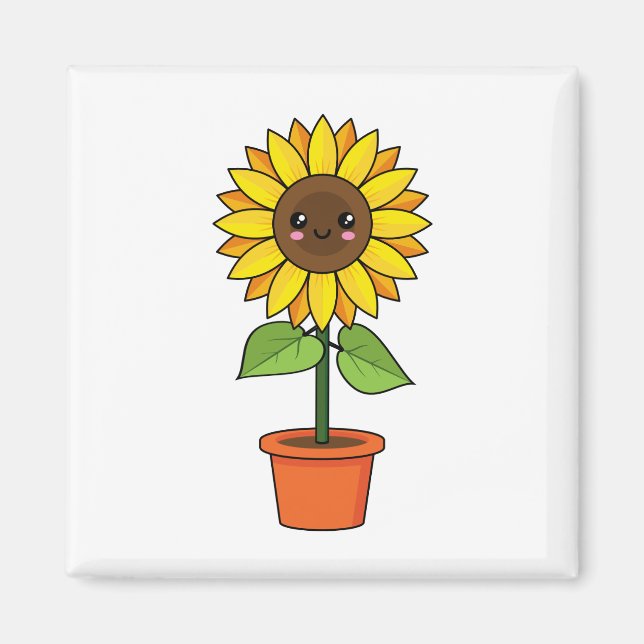 Kawaii Sunflower Plant in a Pot Magnet (Front)