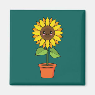 Kawaii Sunflower Plant in a Pot Magnet