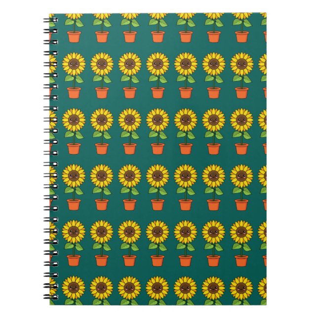Kawaii Sunflower Plant in a Pot Notebook (Front)