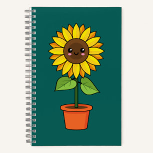 Kawaii Sunflower Plant in a Pot Notebook