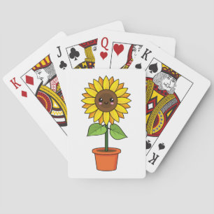 Kawaii Sunflower Plant in a Pot Playing Cards