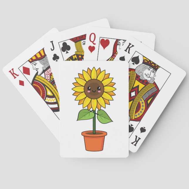 Kawaii Sunflower Plant in a Pot Playing Cards (Back)