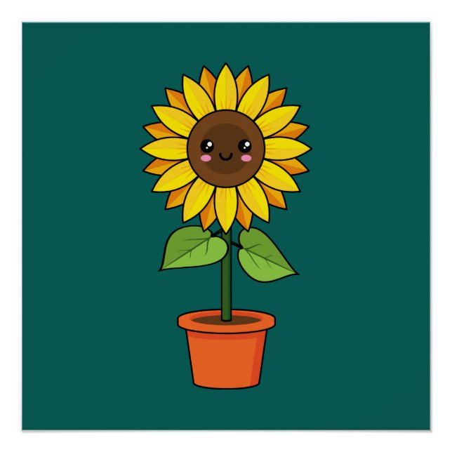 Kawaii Sunflower Plant in a Pot Poster (Front)