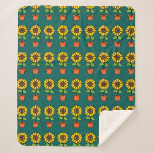Kawaii Sunflower Plant in a Pot Sherpa Blanket