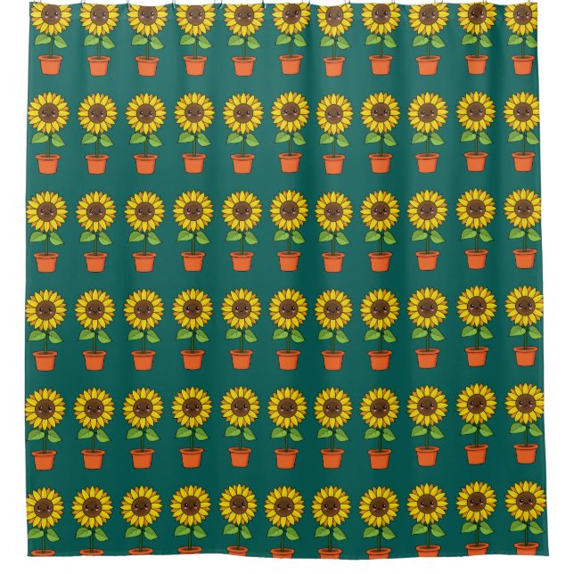 Kawaii Sunflower Plant in a Pot Shower Curtain (Front)