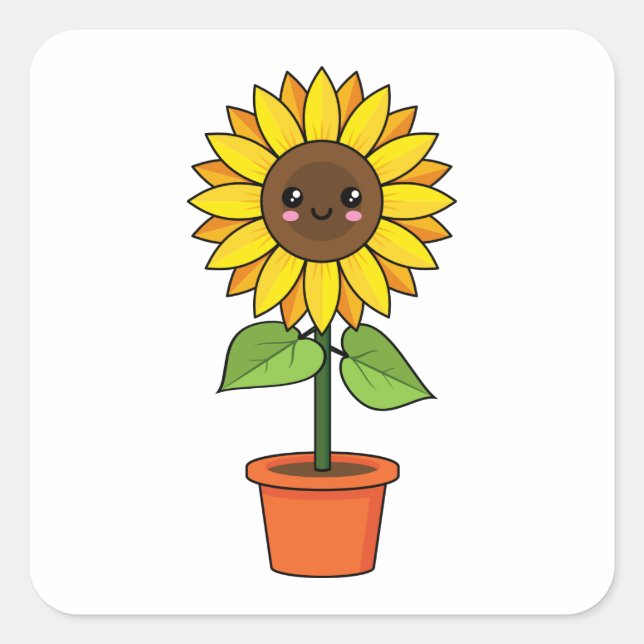 Kawaii Sunflower Plant in a Pot Square Sticker (Front)