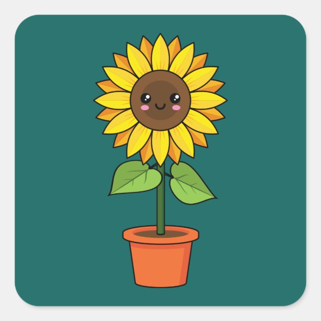 Kawaii Sunflower Plant in a Pot Square Sticker (Front)