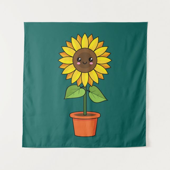 Kawaii Sunflower Plant in a Pot Tapestry (Front)