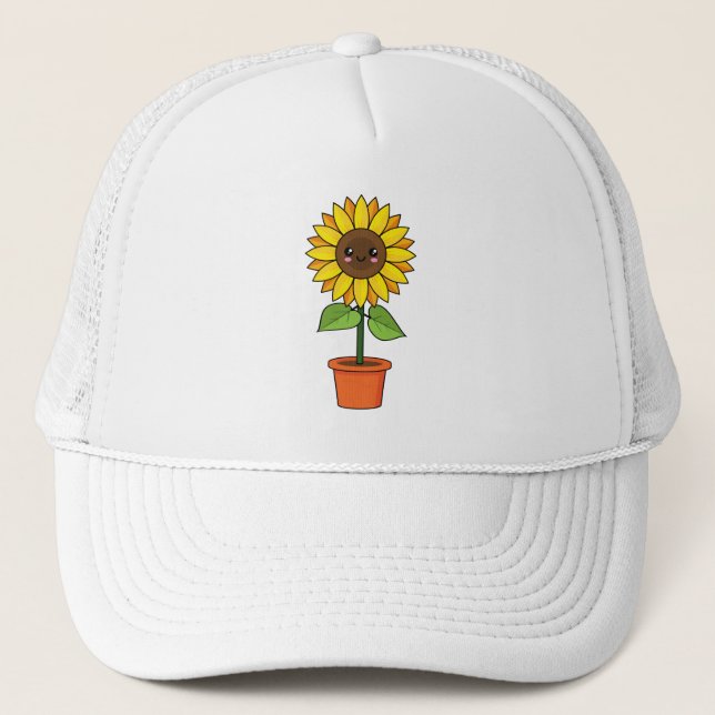 Kawaii Sunflower Plant in a Pot Trucker Hat (Front)