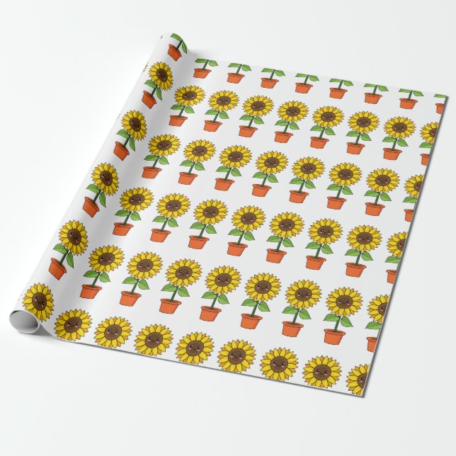 Kawaii Sunflower Plant in a Pot Wrapping Paper (Unrolled)