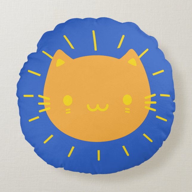 Kawaii Sunshine Cats Reversible Round Cushion (Front)