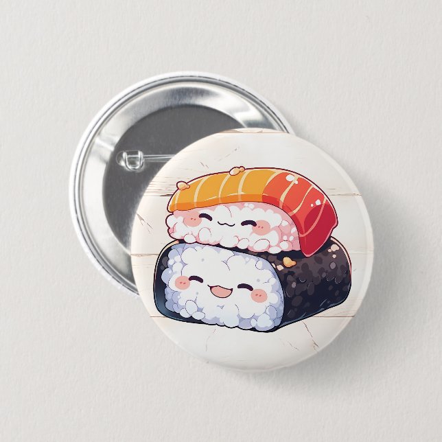Kawaii sushi #1 6 cm round badge (Front & Back)