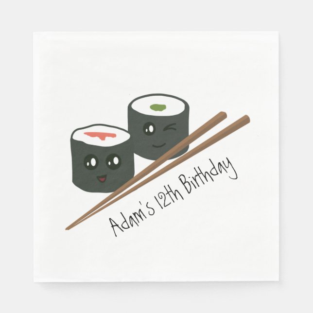 Kawaii Sushi Addict Cute Character Name Birthday  Napkin (Front)