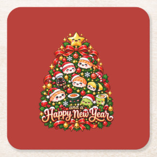 Kawaii Sushi Christmas Tree Square Paper Coaster