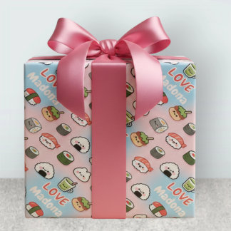 Kawaii Sushi Matcha Food Pattern Frame Wrapping Paper