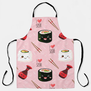 Kawaii Sushi Pattern Light Pink Apron