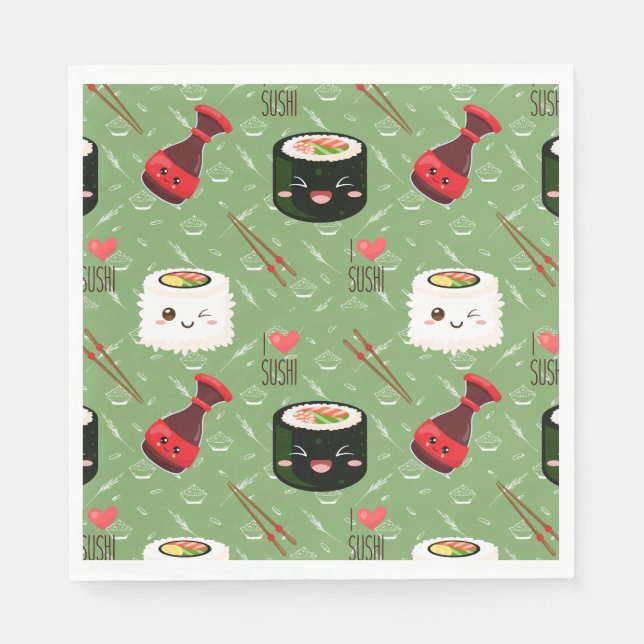 Kawaii Sushi Pattern  Napkin (Front)