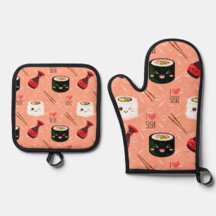 Kawaii Sushi Pattern Oven Mitt & Pot Holder Set