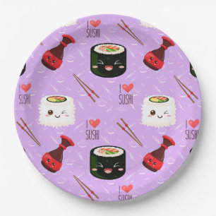 Kawaii Sushi Pattern   Paper Plate