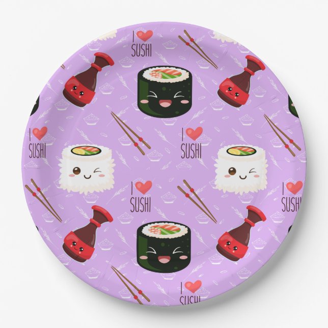 Kawaii Sushi Pattern   Paper Plate (Front)