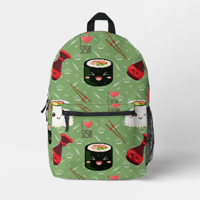 Kawaii Sushi Pattern Printed Backpack (Front)