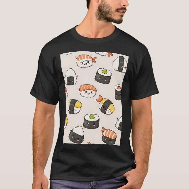 Kawaii Sushi Pattern T-Shirt (Front)