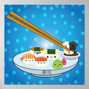 Kawaii Sushi Platter Poster