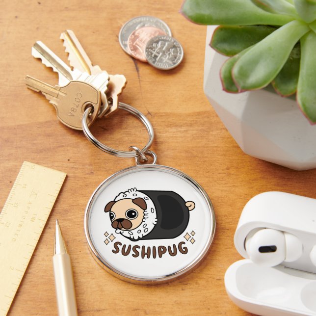Kawaii Sushi Pug Mashup Funny Dog Lover Gift Key Ring (Desk)