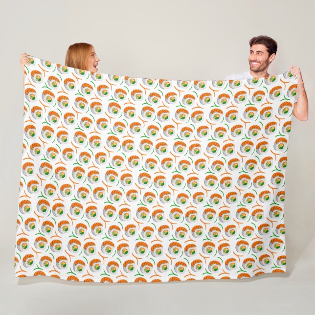 kawaii sushi rolls, sushi pattern fleece blanket (In Situ)
