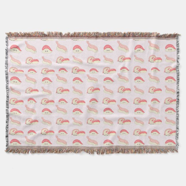 kawaii sushi rolls, sushi pattern throw blanket (Front)