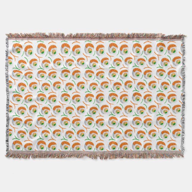 kawaii sushi rolls, sushi pattern throw blanket (Front)