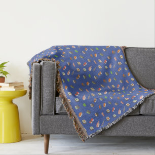kawaii sushi rolls, sushi pattern throw blanket