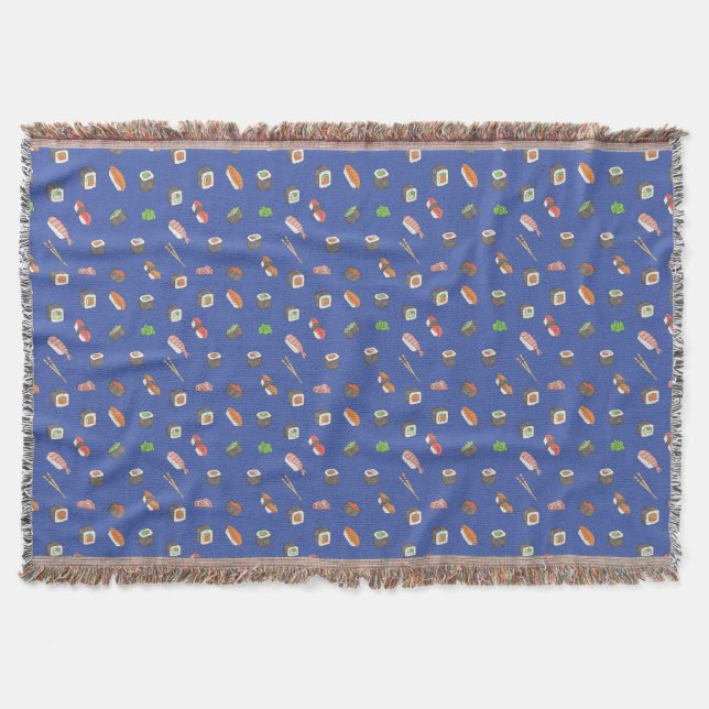kawaii sushi rolls, sushi pattern throw blanket (Front)